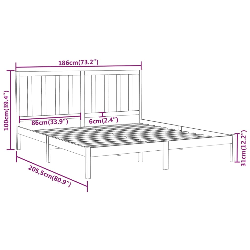 vidaXL Estructura de cama de matrimonio madera maciza gris 180x200 cm