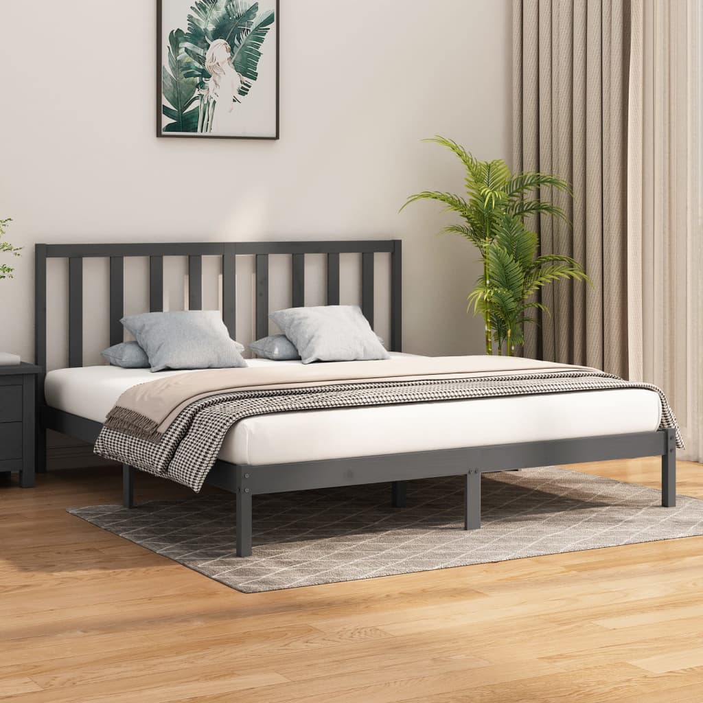 vidaXL Estructura de cama de matrimonio madera maciza gris 180x200 cm