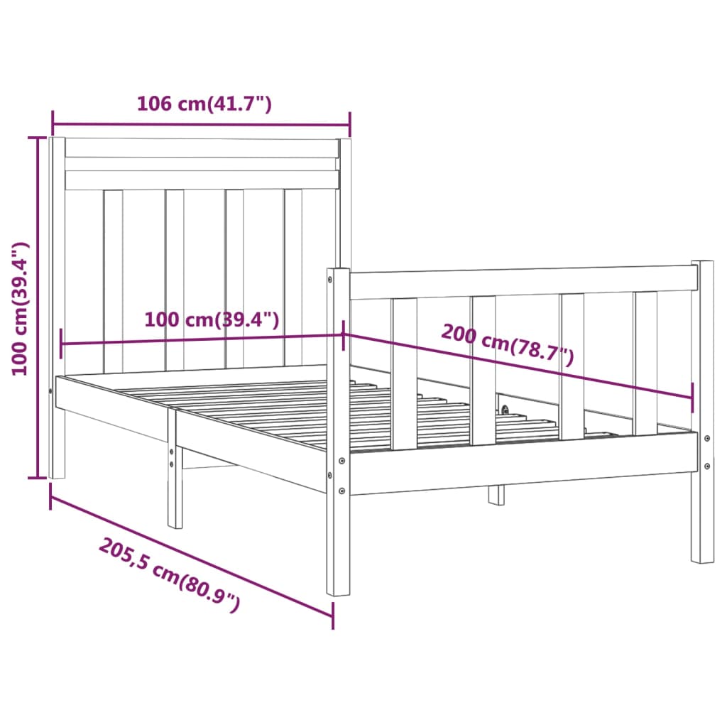 vidaXL Estructura de cama sin colchón madera maciza de pino 100x200 cm