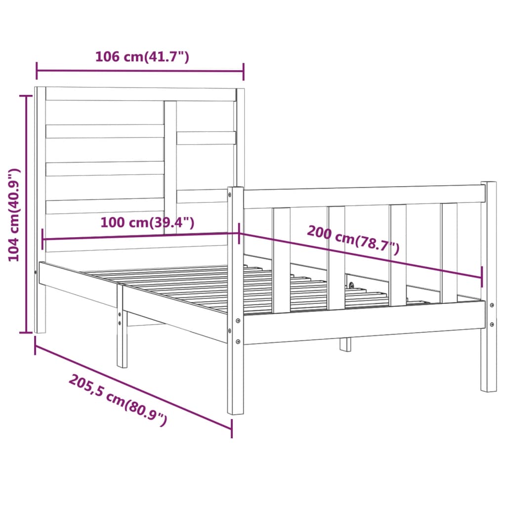 vidaXL Estructura de cama sin colchón madera maciza de pino 100x200 cm