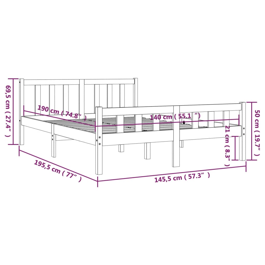 vidaXL Estructura de cama de madera maciza blanca 140x190 cm