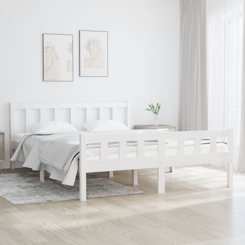 vidaXL Estructura de cama de madera maciza blanca 140x190 cm