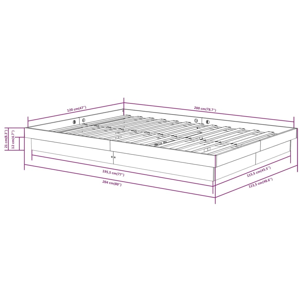 vidaXL Estructura de cama madera maciza marrón miel 120x200 cm