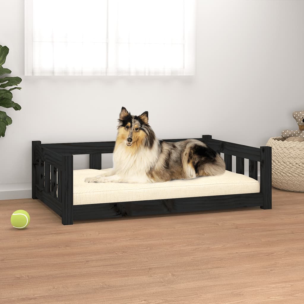 vidaXL Cama para perros madera maciza de pino negro 95,5x65,5x28 cm