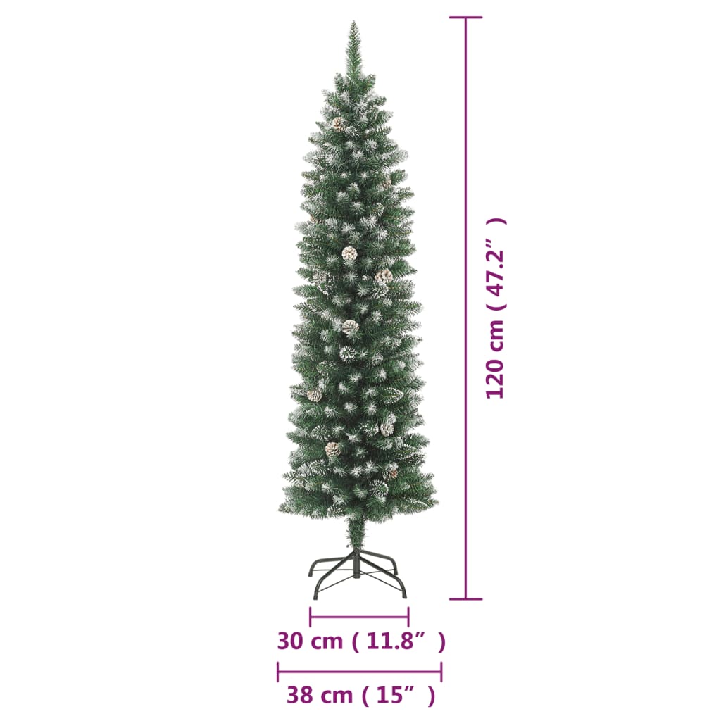 vidaXL Árbol de Navidad artificial estrecho con soporte PVC 120 cm