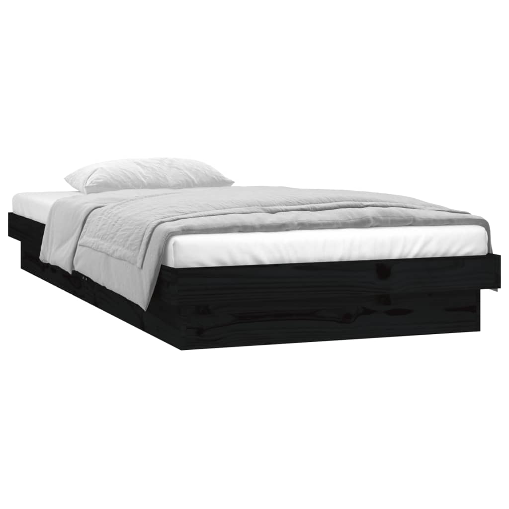 vidaXL Estructura de cama con LED madera maciza negra 100x200 cm