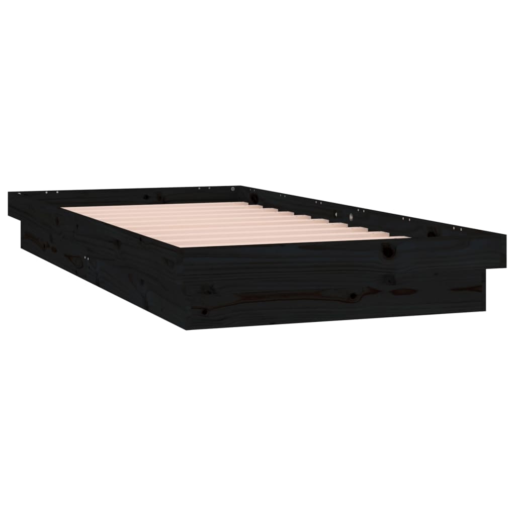 vidaXL Estructura de cama con LED madera maciza negra 100x200 cm