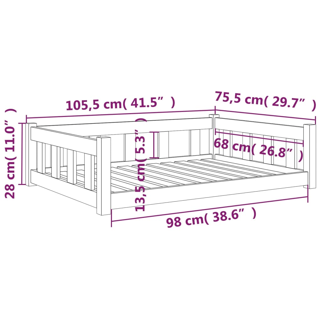 vidaXL Cama para perros madera maciza de pino negro 105,5x75,5x28 cm