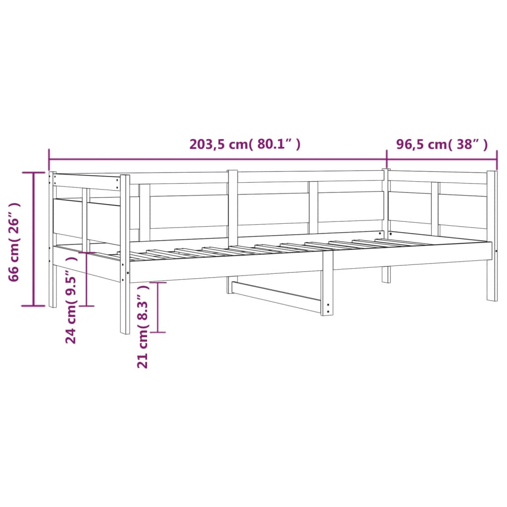 vidaXL Sofá cama sin colchón madera maciza de pino blanco 90x200 cm