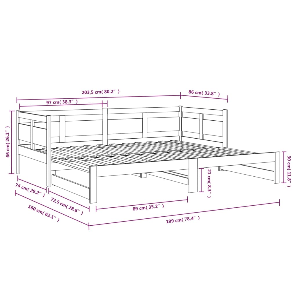 vidaXL Sofá cama extraíble madera maciza de pino 2x(80x200) cm