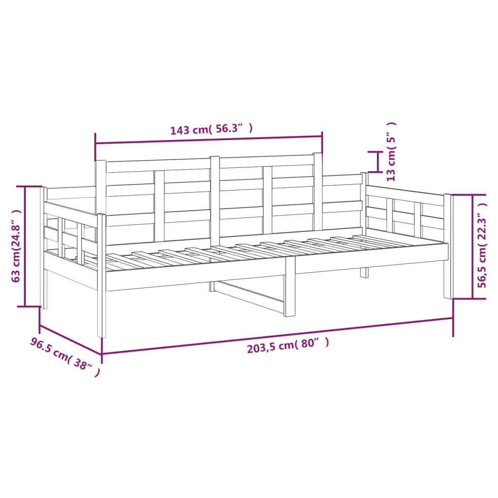 vidaXL Sofá cama sin colchón madera maciza de pino 90x200 cm