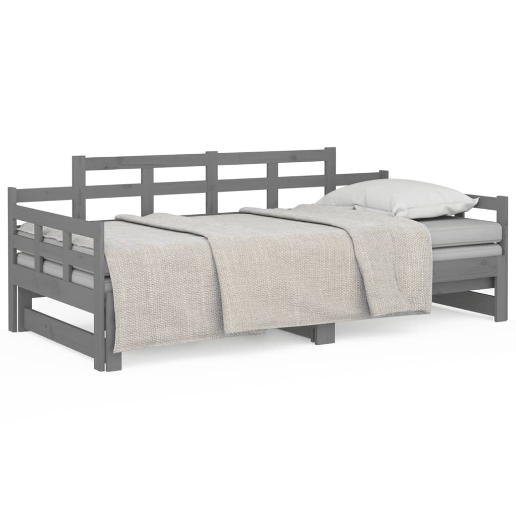 vidaXL Sofá cama extraíble madera maciza de pino gris 2x(80x200) cm