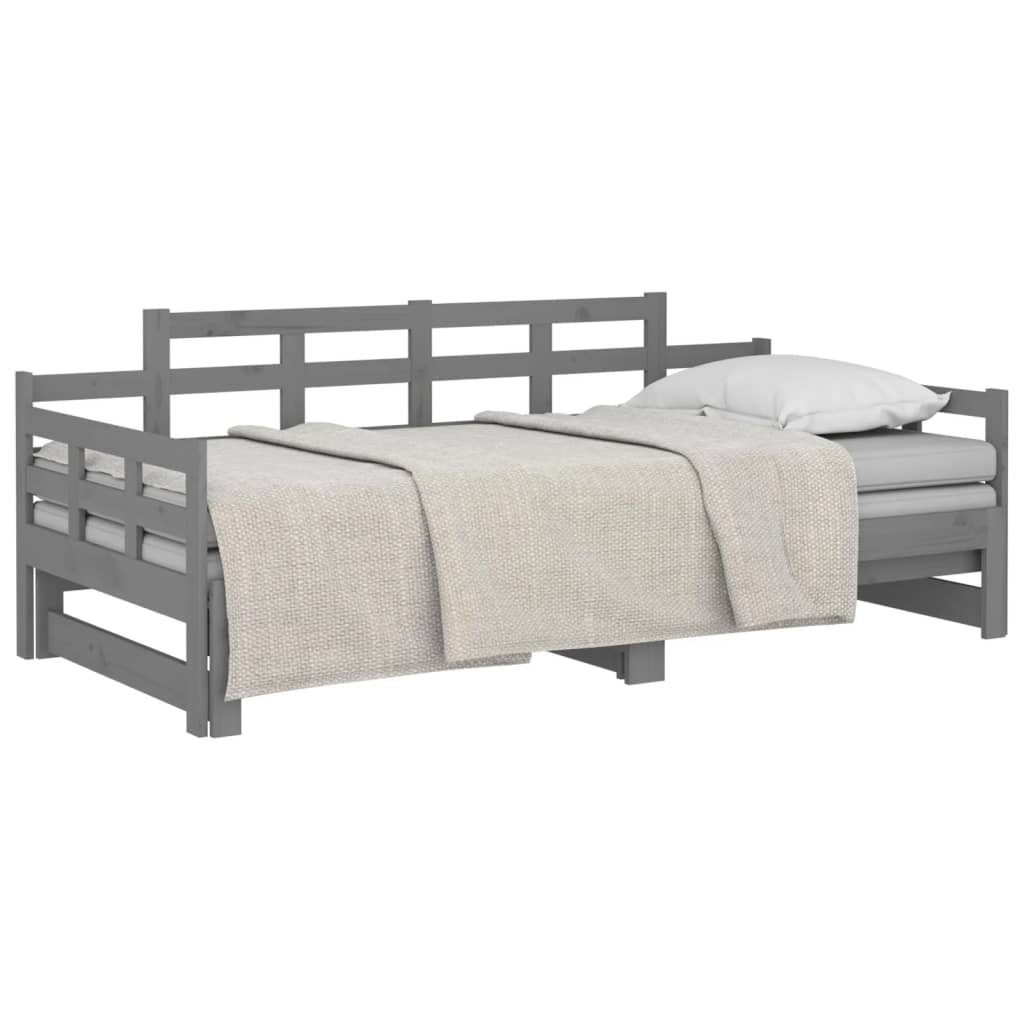 vidaXL Sofá cama extraíble madera maciza de pino gris 2x(80x200) cm