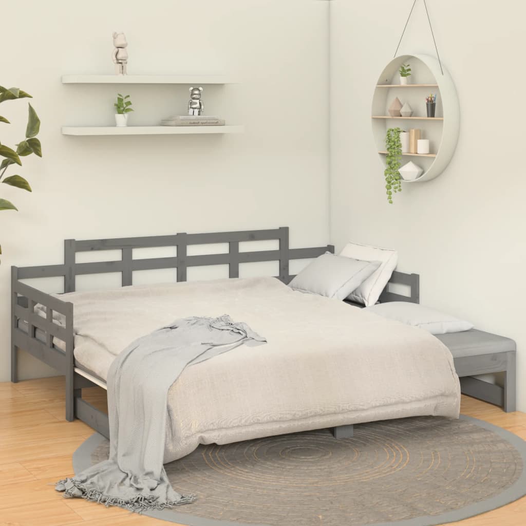 vidaXL Sofá cama extraíble madera maciza de pino gris 2x(80x200) cm