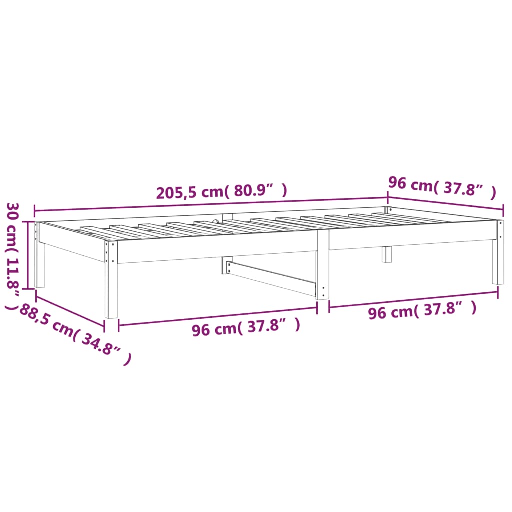 vidaXL Sofá cama sin colchón madera maciza de pino 90x200 cm