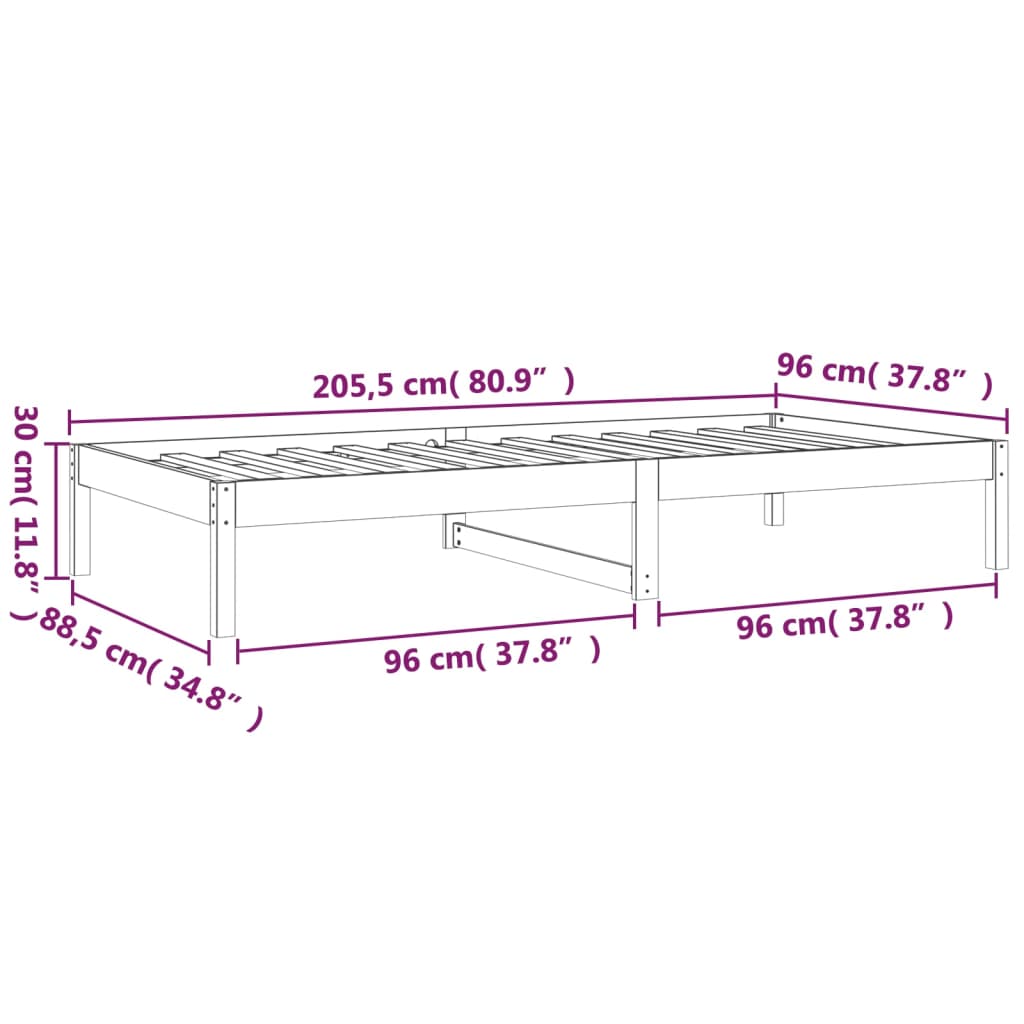 vidaXL Sofá cama sin colchón madera maciza de pino blanco 90x200 cm