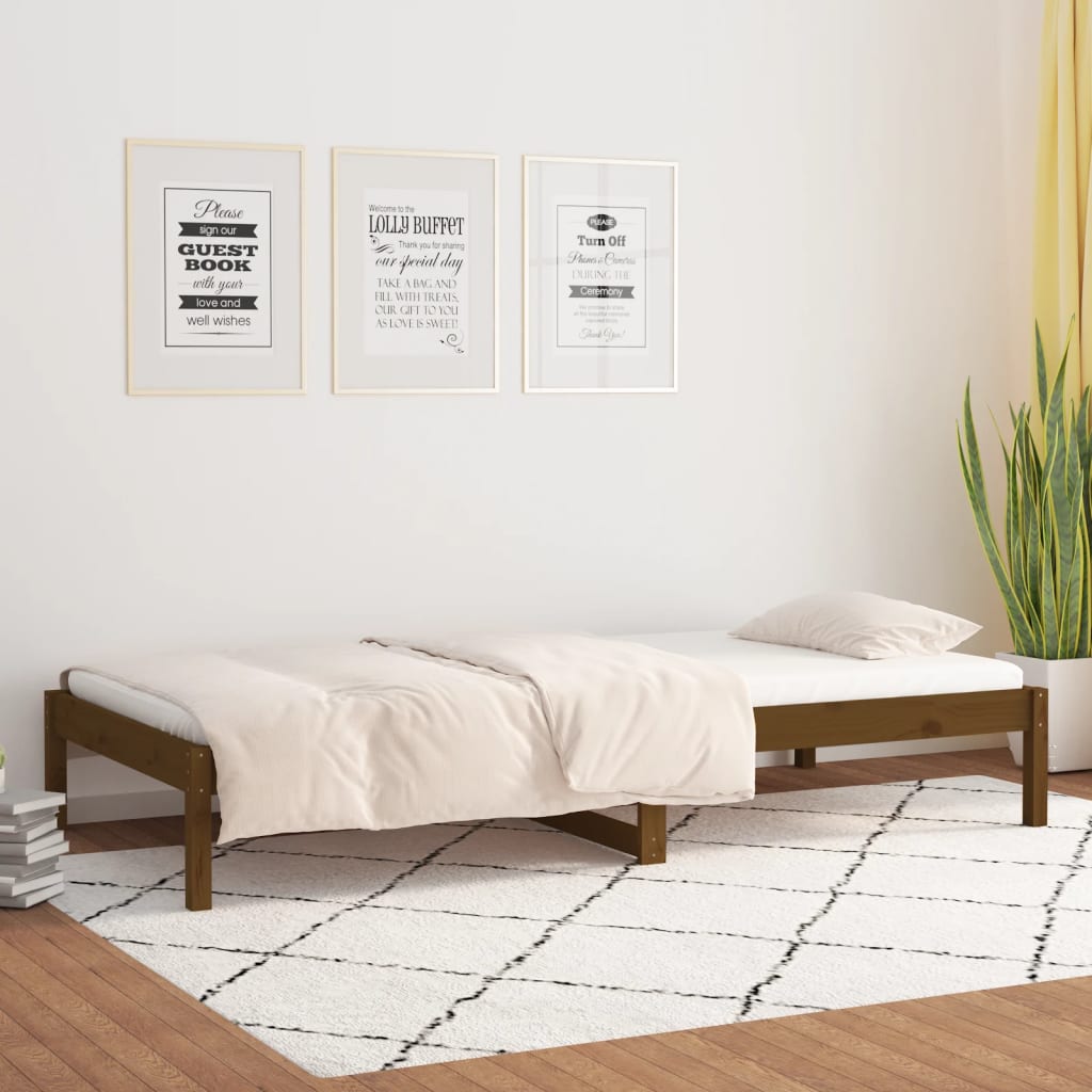 vidaXL Sofá cama madera maciza de pino marrón miel 90x200 cm