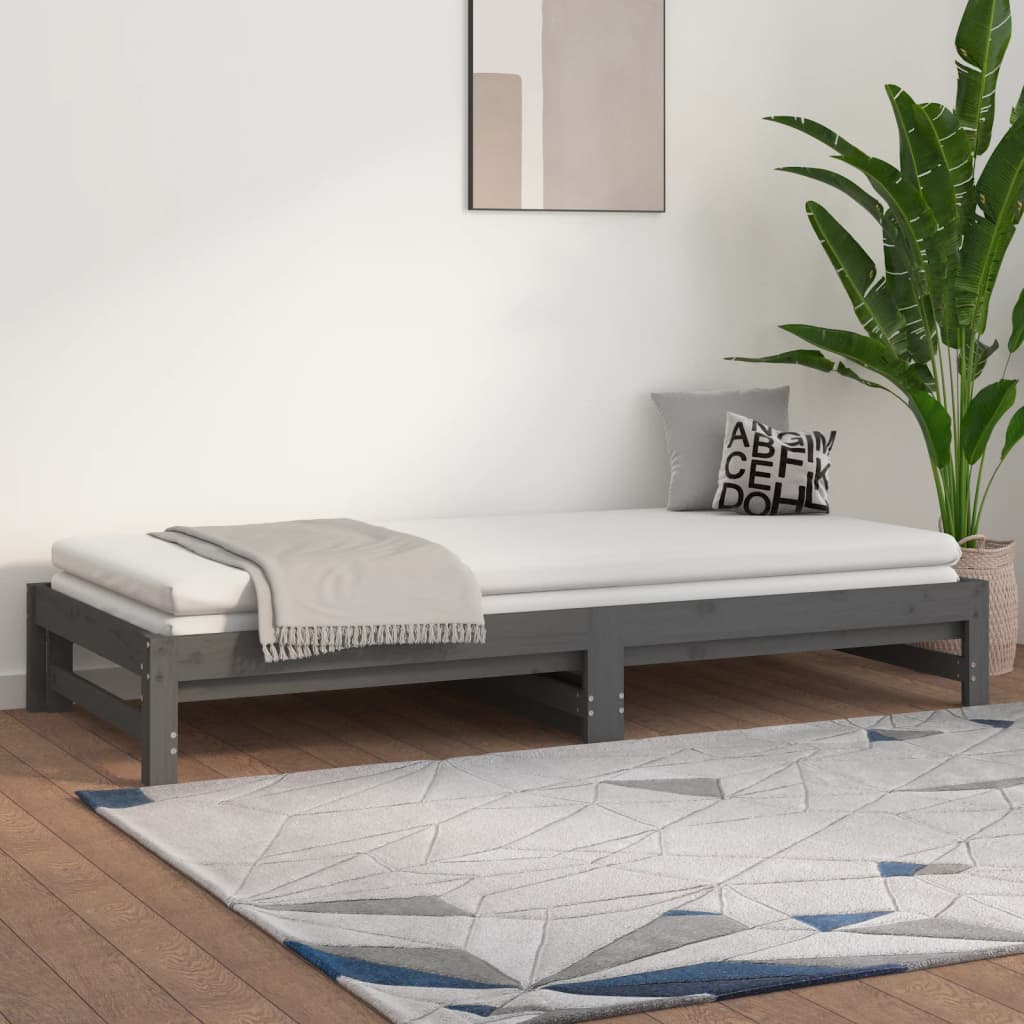 vidaXL Sofá cama extraíble madera maciza de pino gris 2x(80x200) cm