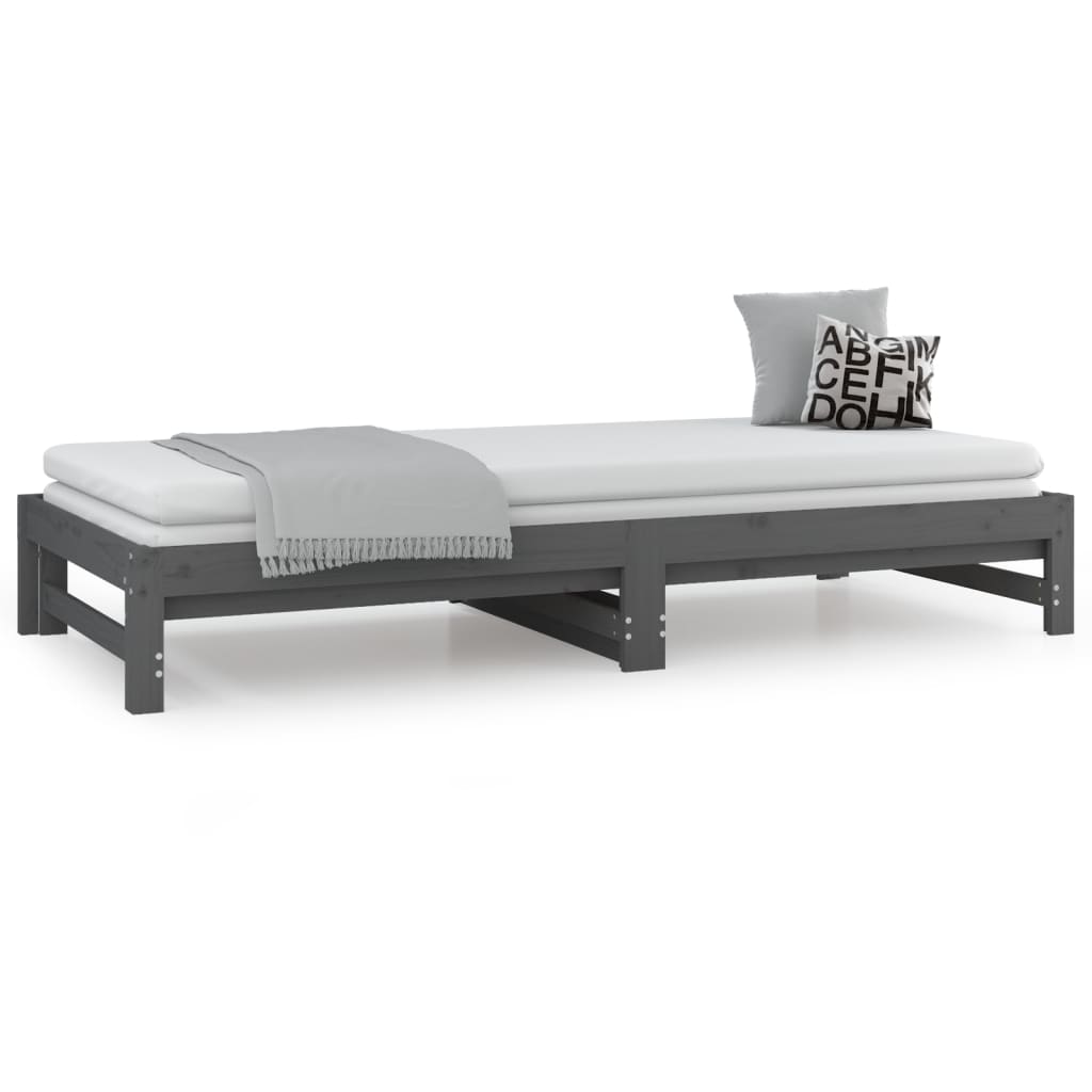 vidaXL Sofá cama extraíble madera maciza de pino gris 2x(80x200) cm