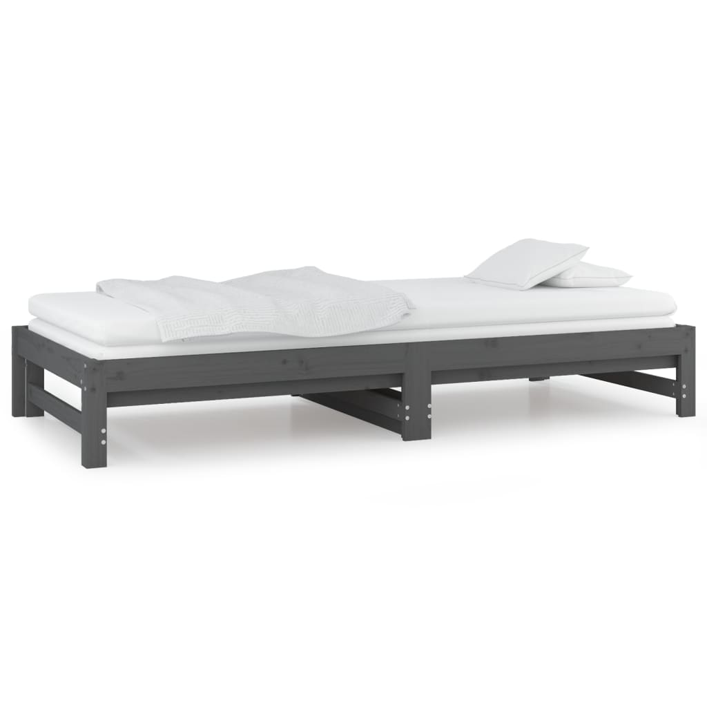 vidaXL Sofá cama extraíble madera maciza de pino gris 2x(80x200) cm