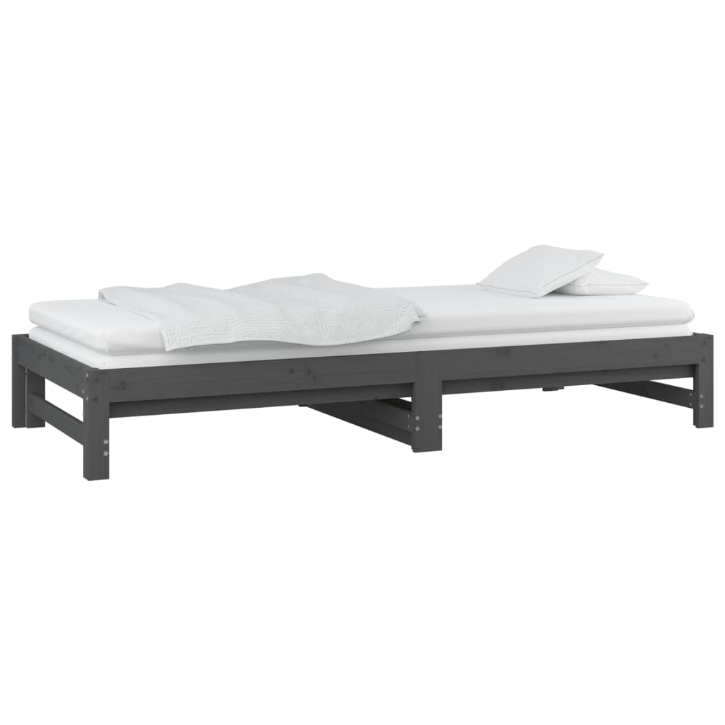 vidaXL Sofá cama extraíble madera maciza de pino gris 2x(80x200) cm