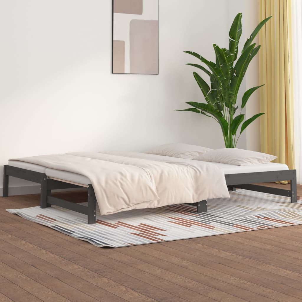 vidaXL Sofá cama extraíble madera maciza de pino gris 2x(80x200) cm