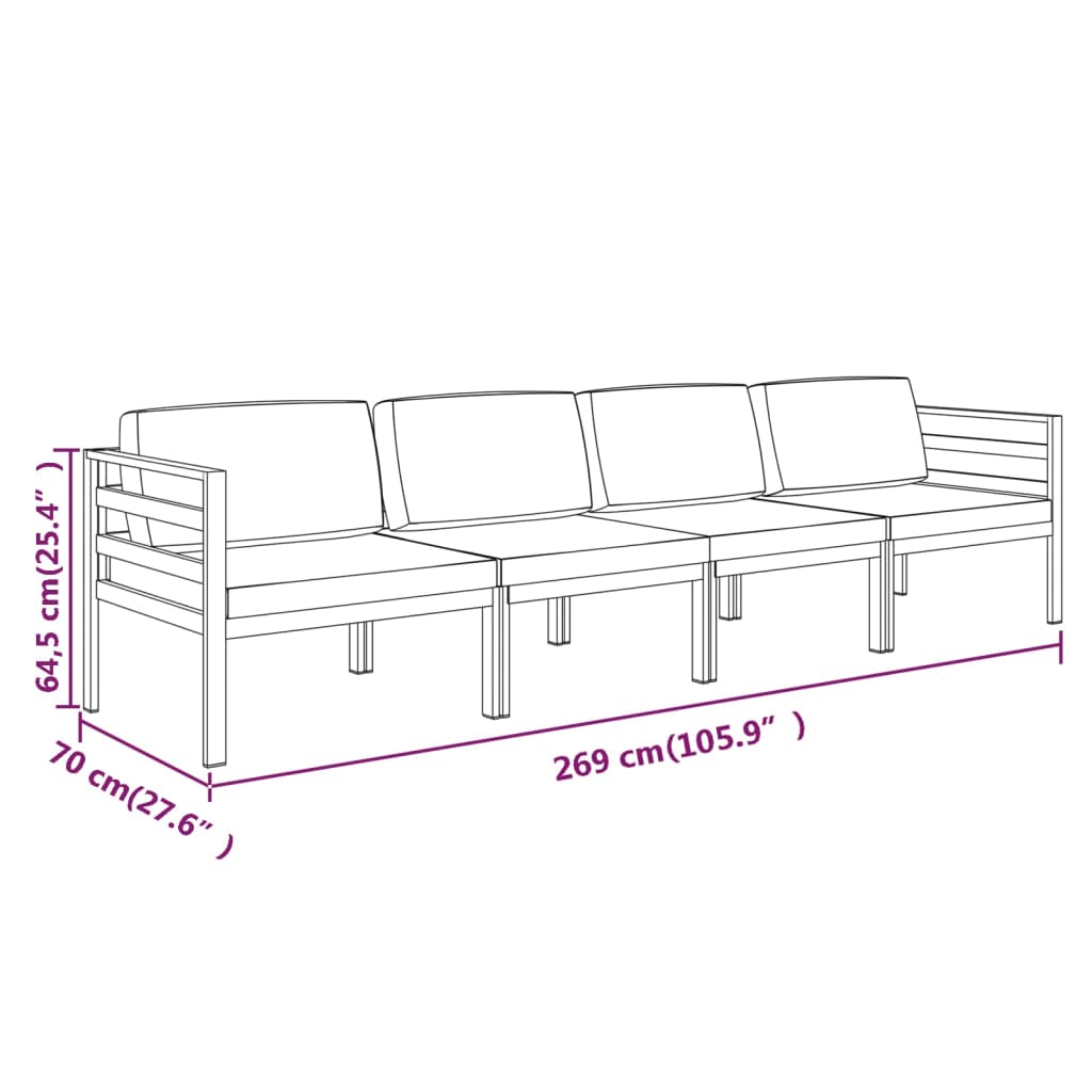 vidaXL Set muebles de jardín 4 pzas y cojines aluminio gris antracita