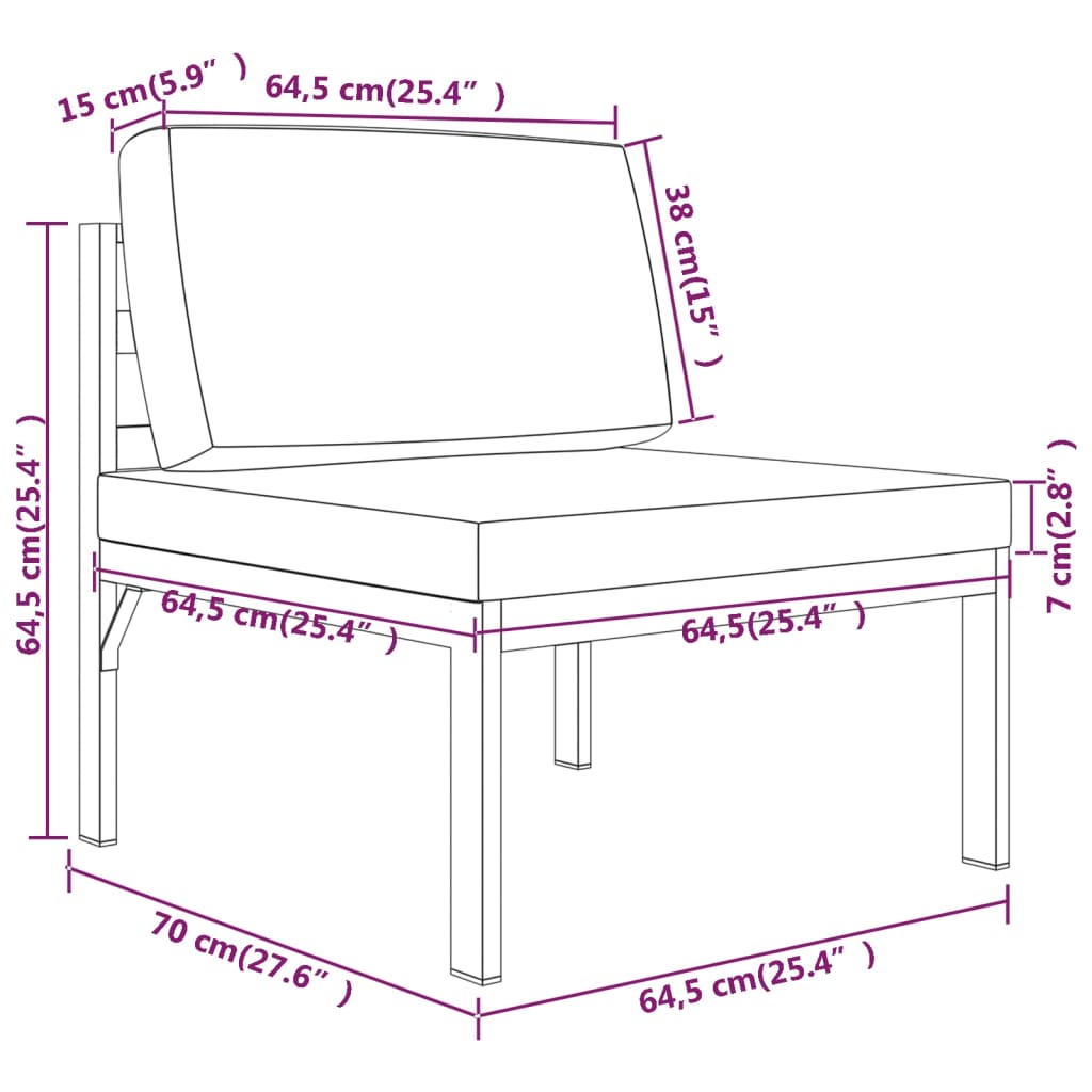 vidaXL Set muebles de jardín 3 pzas y cojines aluminio gris antracita