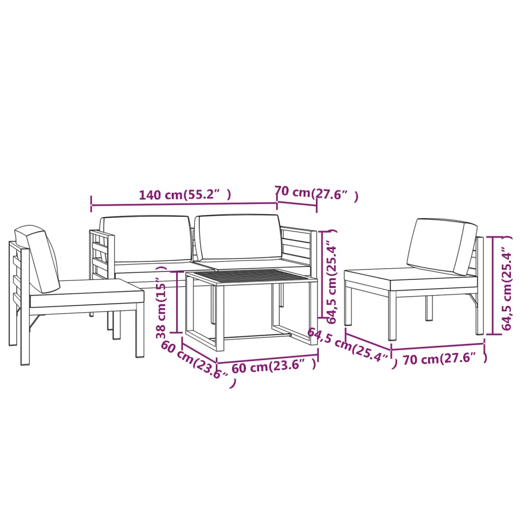 vidaXL Set muebles de jardín 5 pzas y cojines aluminio gris antracita