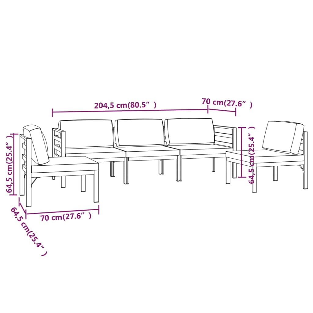 vidaXL Set muebles de jardín 5 pzas y cojines aluminio gris antracita