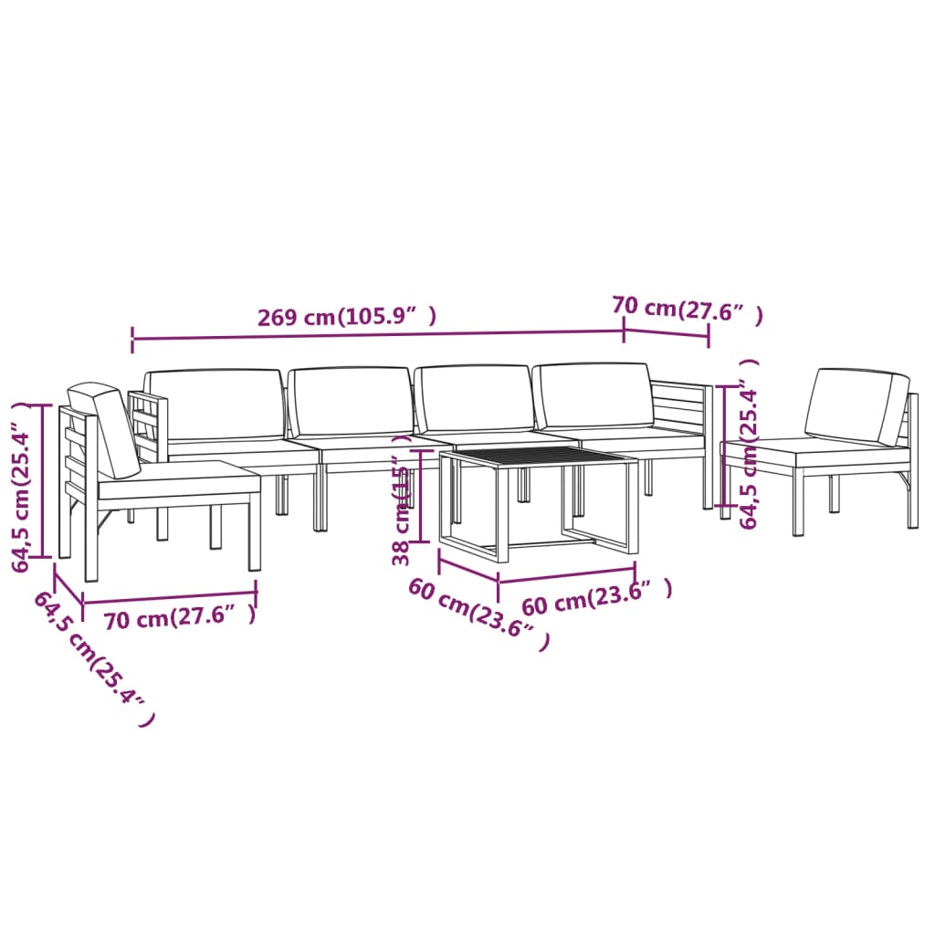 vidaXL Set muebles de jardín 7 pzas y cojines aluminio gris antracita