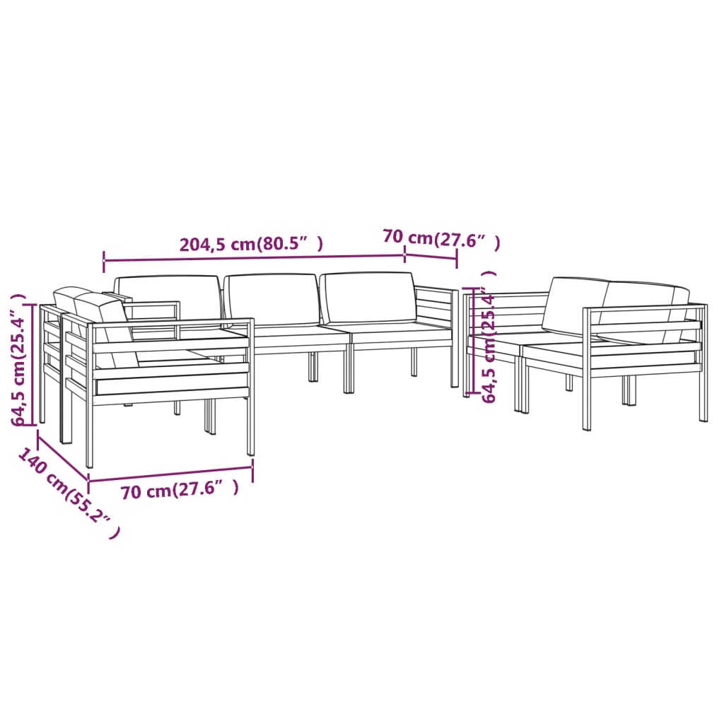 vidaXL Set muebles de jardín 7 pzas y cojines aluminio gris antracita