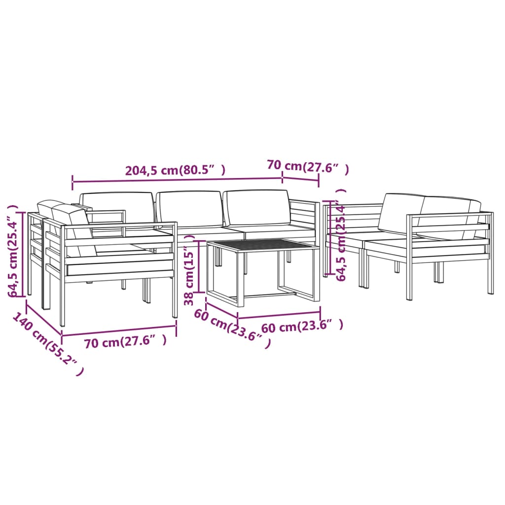 vidaXL Set muebles de jardín 8 pzas y cojines aluminio gris antracita