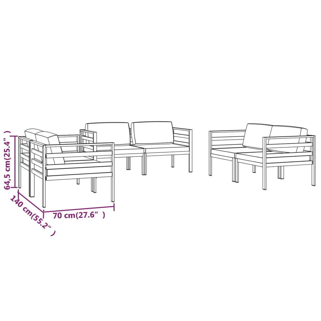 vidaXL Set muebles de jardín 6 pzas y cojines aluminio gris antracita