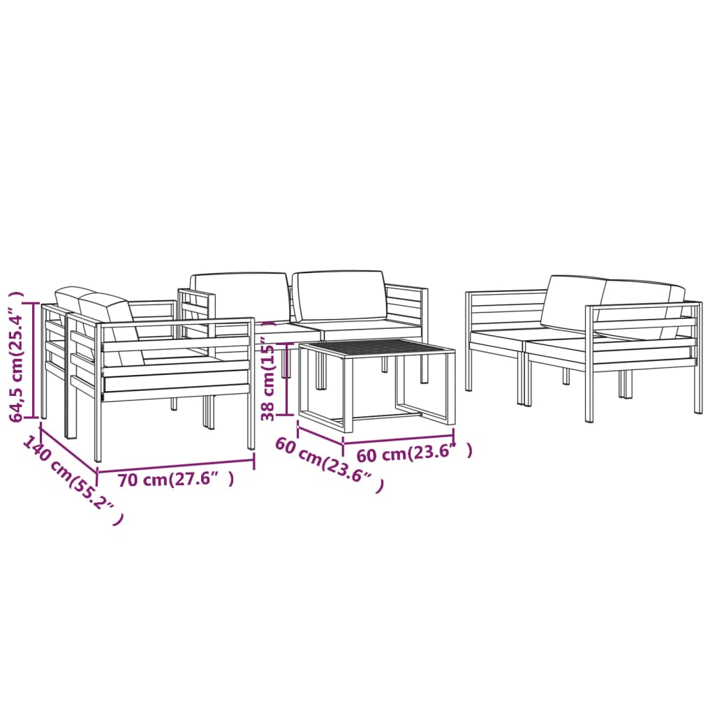 vidaXL Set muebles de jardín 7 pzas y cojines aluminio gris antracita