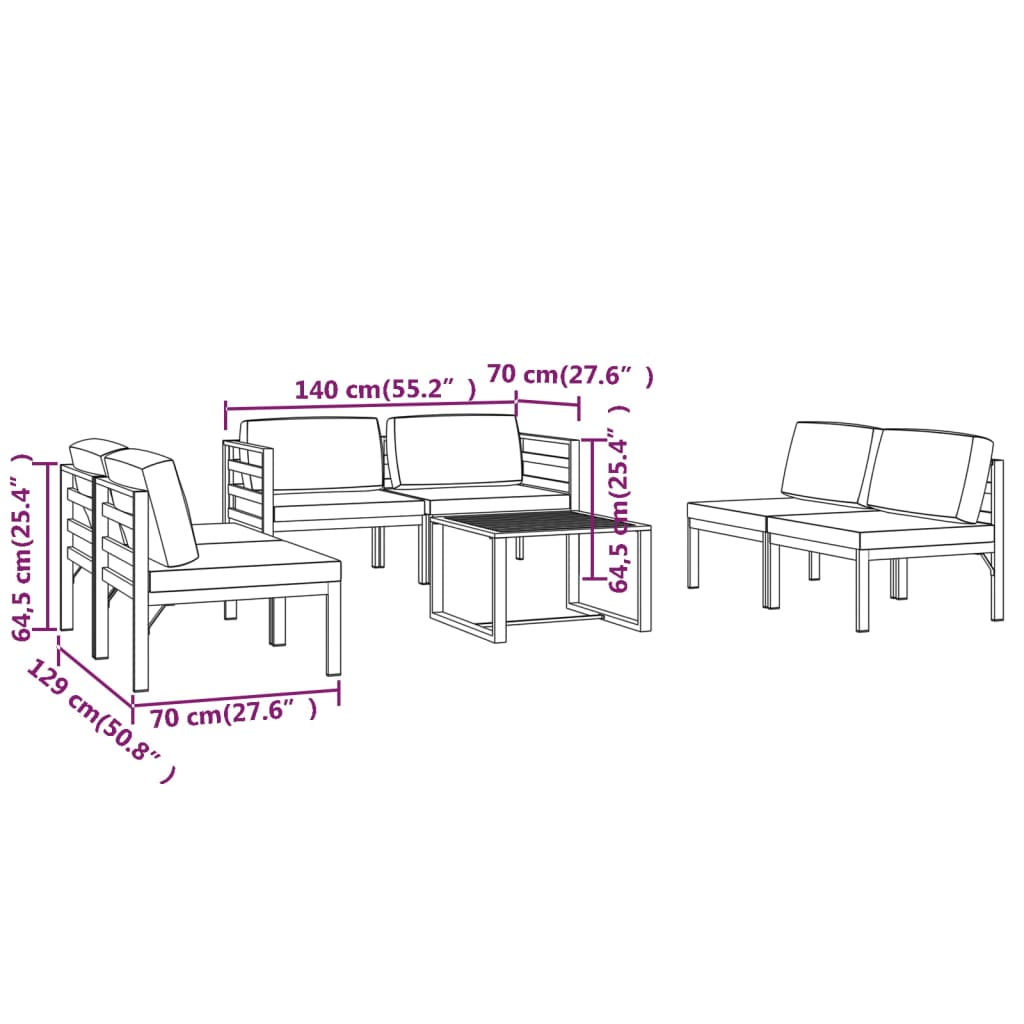 vidaXL Set muebles de jardín 6 pzas y cojines aluminio gris antracita