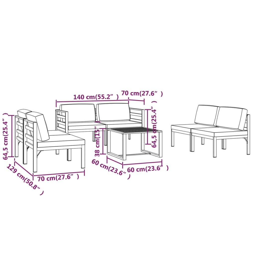 vidaXL Set muebles de jardín 7 pzas y cojines aluminio gris antracita