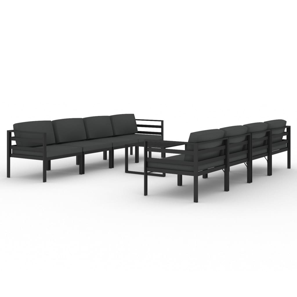 vidaXL Set muebles de jardín 9 pzas y cojines aluminio gris antracita