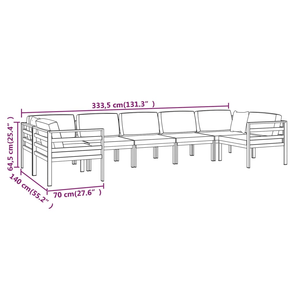 vidaXL Set muebles de jardín 7 pzas y cojines aluminio gris antracita