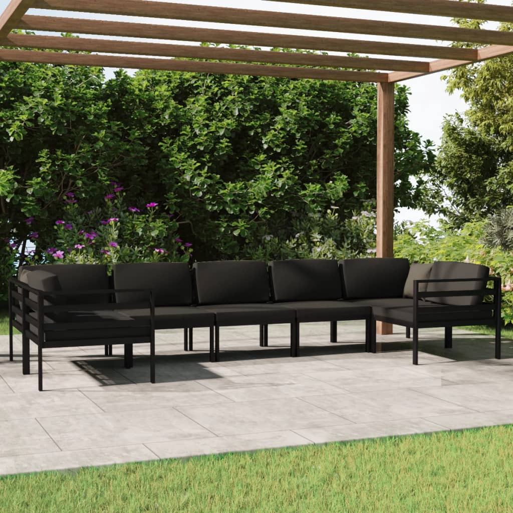 vidaXL Set muebles de jardín 7 pzas y cojines aluminio gris antracita