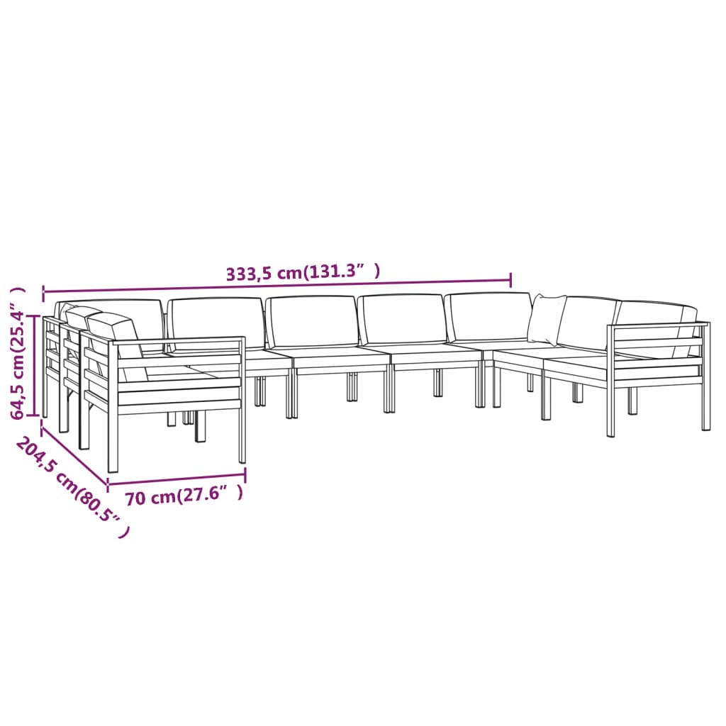 vidaXL Set muebles de jardín 9 pzas y cojines aluminio gris antracita