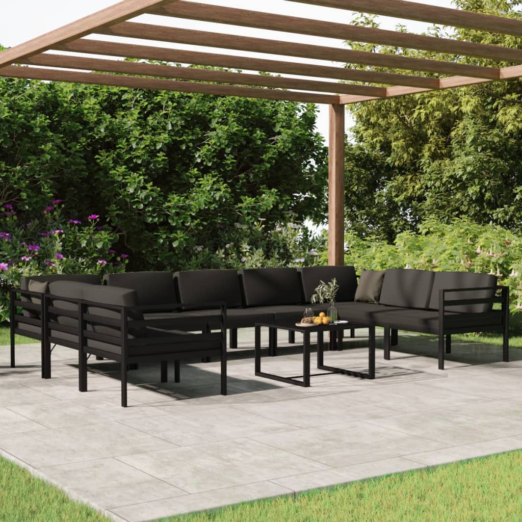 vidaXL Set muebles de jardín 10 pzas y cojines aluminio gris antracita