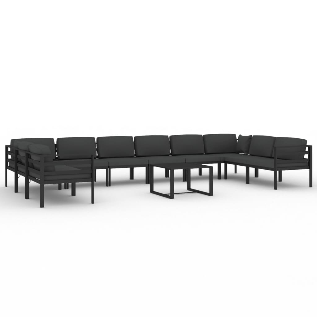 vidaXL Set muebles de jardín 11 pzas y cojines aluminio gris antracita