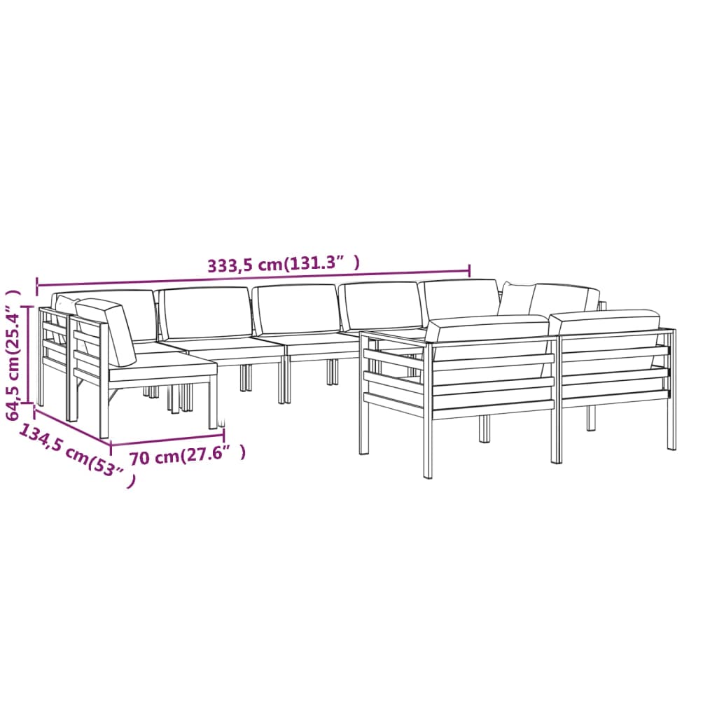 vidaXL Set muebles de jardín 9 pzas y cojines aluminio gris antracita