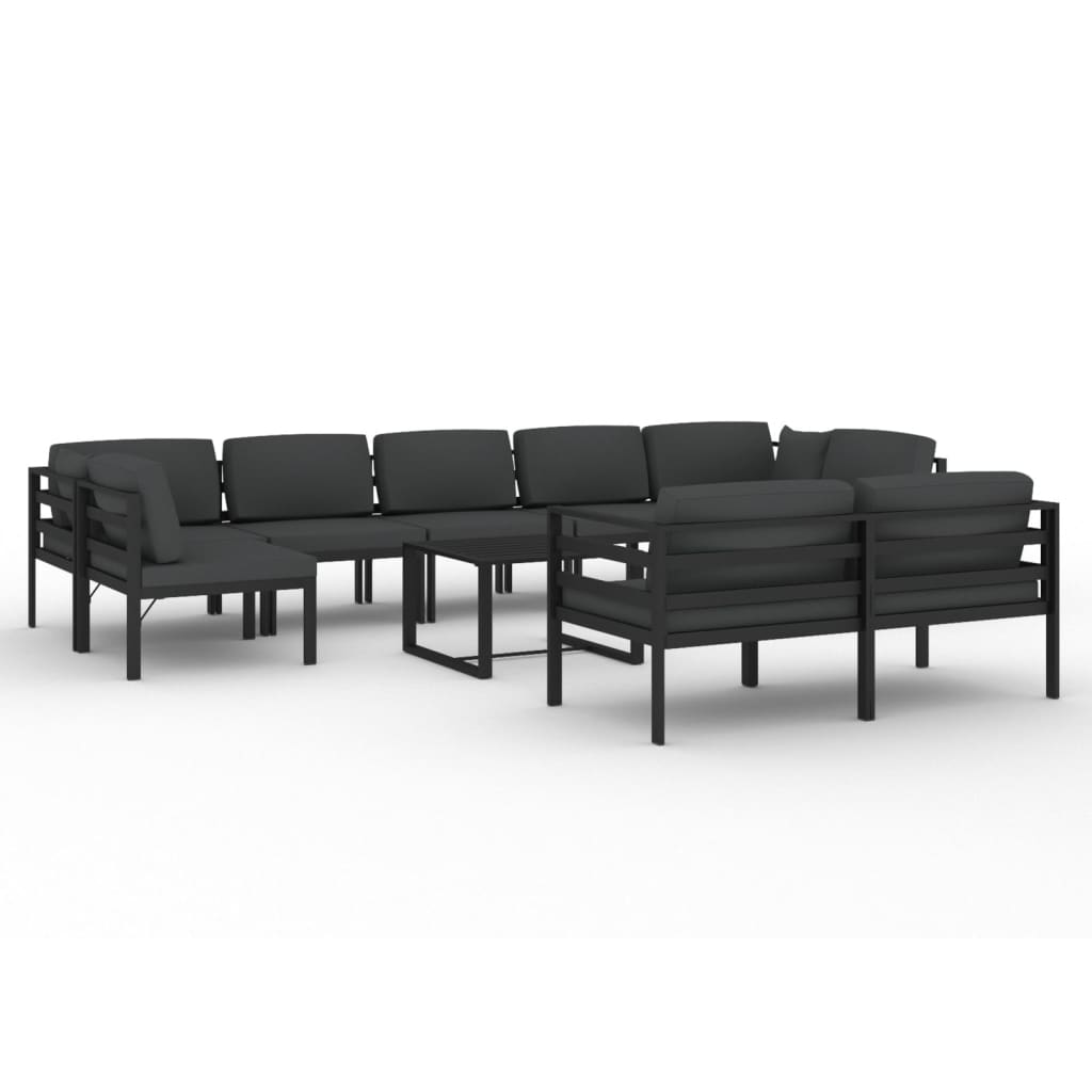 vidaXL Set muebles de jardín 10 pzas y cojines aluminio gris antracita