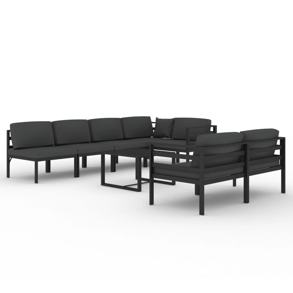 vidaXL Set muebles de jardín 8 pzas y cojines aluminio gris antracita