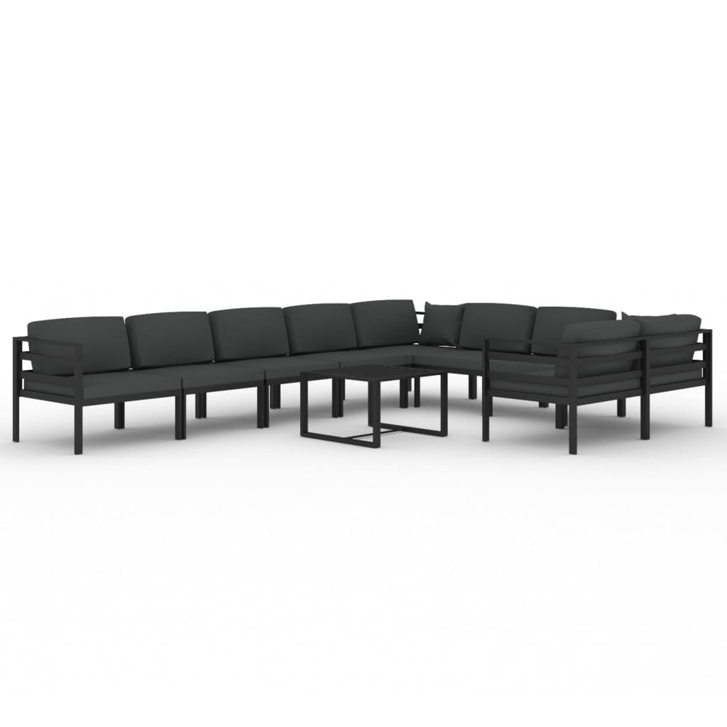 vidaXL Set muebles de jardín 10 pzas y cojines aluminio gris antracita