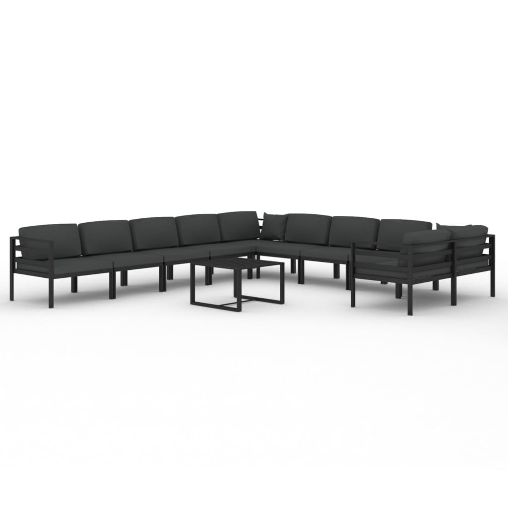 vidaXL Set muebles de jardín 11 pzas y cojines aluminio gris antracita