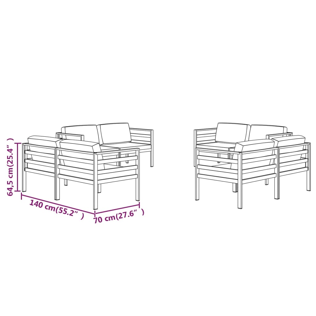 vidaXL Set muebles de jardín 8 pzas y cojines aluminio gris antracita