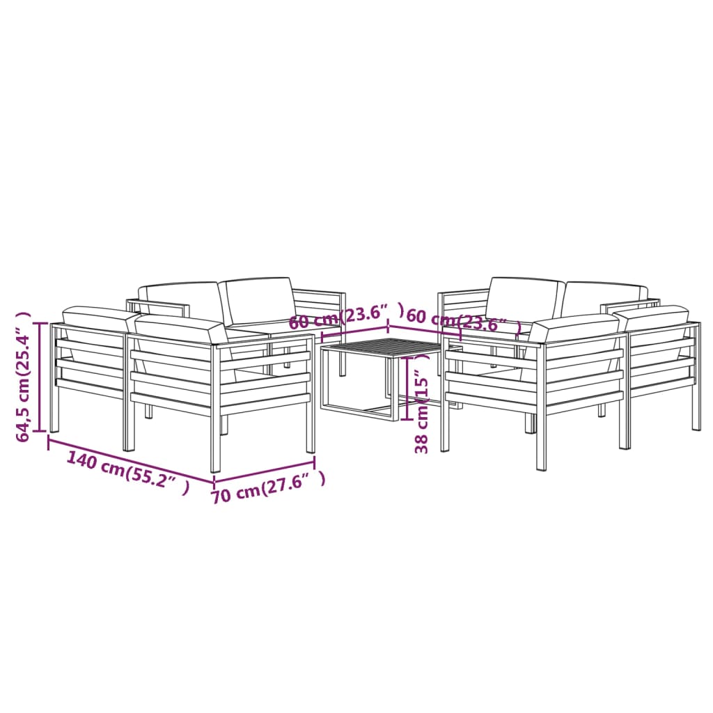 vidaXL Set muebles de jardín 9 pzas y cojines aluminio gris antracita